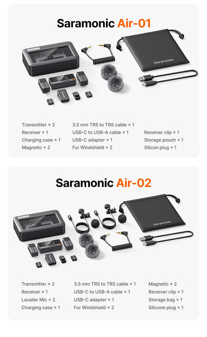 Saramonic Air – Micrófono Lavalier Inalámbrico con Cancelación de Ruido (300m, 24bit) para iPhone 15/16, Android y Cámaras