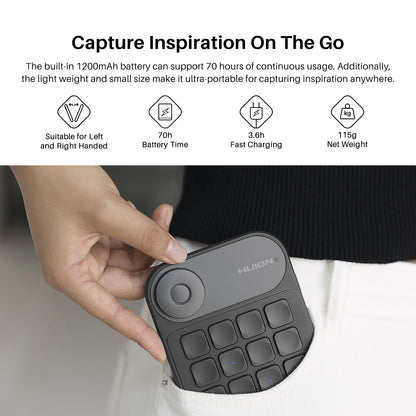 Huion Keydial K20 | Teclado Mini Inalámbrico con 18 Teclas Personalizables y Dial para Tabletas Gráficas, PC y Móviles
