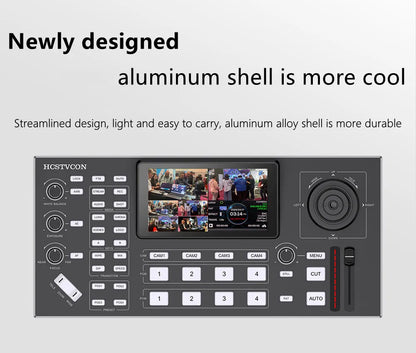 2 in 1 HDMI Video Switcher 4 Channel 5.5 Inch Full HD Screen Mixer Switcher Camera Control Keyboard for Broadcast Live Stream