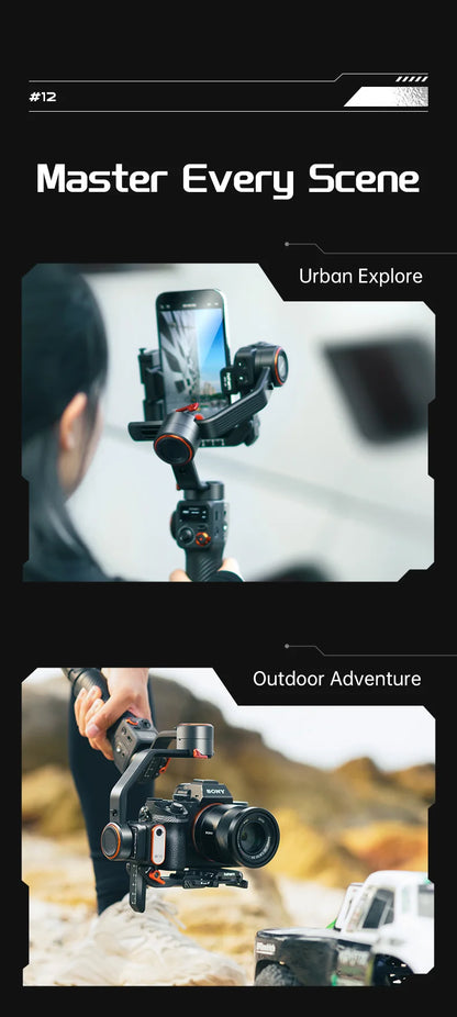 Hohem iSteady MT2 Handheld Gimbal Stabilizer Selfie Stick Extension Rod with AI Magnetic Fill Light Full Color Video Lighting