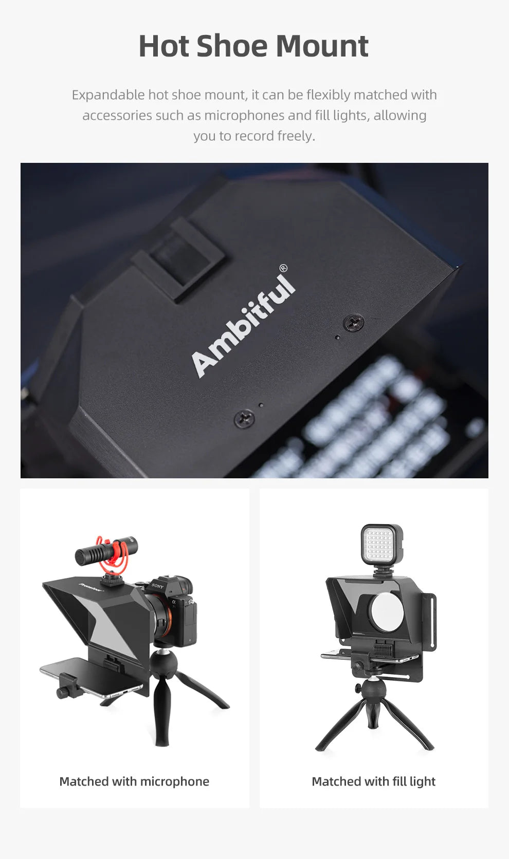 Teleprompter Portátil AMBITFUL Mini – Compatible con Smartphones y Cámaras