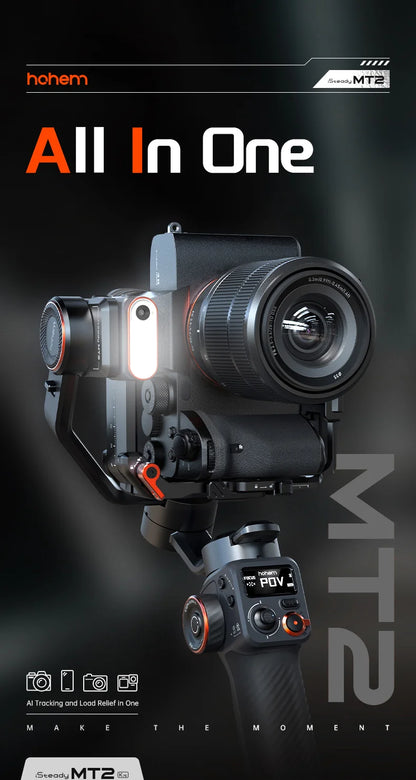 Hohem iSteady MT2 Handheld Gimbal Stabilizer Selfie Stick Extension Rod with AI Magnetic Fill Light Full Color Video Lighting