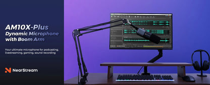 NearStream USB/XLR Mic Set – Micrófono Dinámico Profesional con Brazo Boom para Podcast, Gaming y Streaming