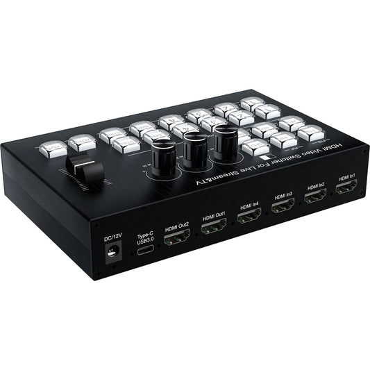 Multi Camera 4 Channel HDMI Video Mixer Switcher Video Capture 1080p60 Live Streaming PGM Seamless Switch Output 6 Pictures PVW