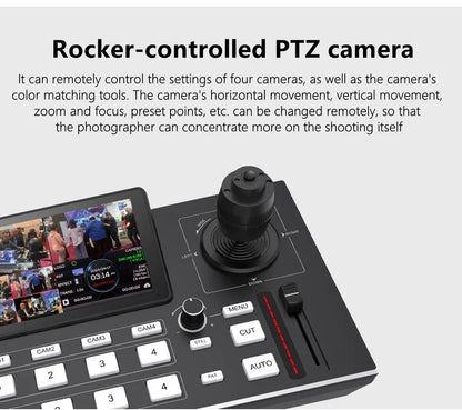 2 in 1 HDMI Video Switcher 4 Channel 5.5 Inch Full HD Screen Mixer Switcher Camera Control Keyboard for Broadcast Live Stream