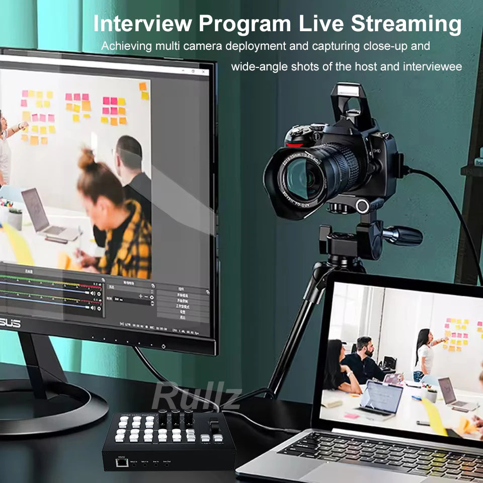 Multi Camera 4 Channel HDMI Video Mixer Switcher Video Capture 1080p60 Live Streaming PGM Seamless Switch Output 6 Pictures PVW