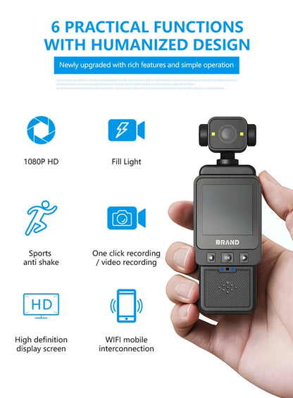 DV01 Ultra HD Portable Camera Built-in Flash Front 1.6-inch LCD Rear Screens Video 180° Screen Rotation Waterproof Recorder