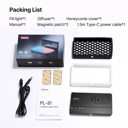 Ulanzi LT002 7 inch Pocket Fill Light RGB Full Color LED Panel Light CRI 95+ Photography Camera Light Creative Scene