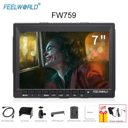 Feelworld FW759 7 Inch IPS 1280x800 Camera Field DSLR Video Monitor with Peaking Focus HD 7" LCD Monitor for BMPCC Canon Sony