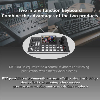 2 in 1 HDMI Video Switcher 4 Channel 5.5 Inch Full HD Screen Mixer Switcher Camera Control Keyboard for Broadcast Live Stream