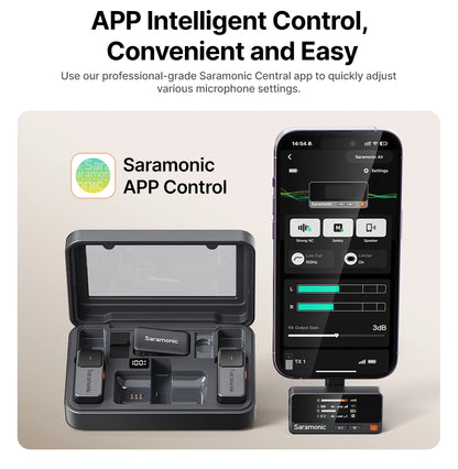 Saramonic Air – Micrófono Lavalier Inalámbrico con Cancelación de Ruido (300m, 24bit) para iPhone 15/16, Android y Cámaras