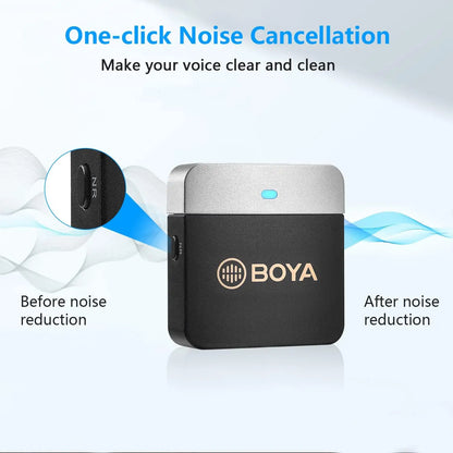 BOYA BY-M1V – Micrófono Lavalier Inalámbrico para iPhone, Android, PC y Cámaras (60m + Cancelación de Ruido)