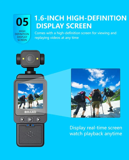 DV01 Ultra HD Portable Camera Built-in Flash Front 1.6-inch LCD Rear Screens Video 180° Screen Rotation Waterproof Recorder