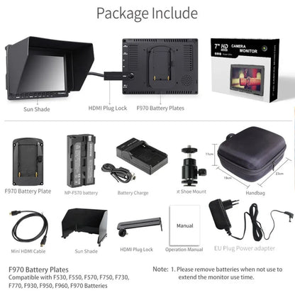 Feelworld FW759 7 Inch IPS 1280x800 Camera Field DSLR Video Monitor with Peaking Focus HD 7" LCD Monitor for BMPCC Canon Sony