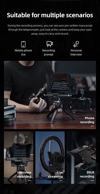 Teleprompter Portátil AMBITFUL Mini – Compatible con Smartphones y Cámaras