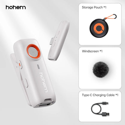 Hohem MIC-01 Wireless Lavalier Lapel Microphone for iPhone Android SmartPhone PC Computer USB-C Devices Youtube Recording Stream
