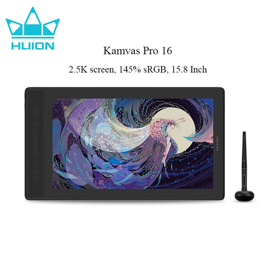 15.8 Inch HUION Kamvas Pro 16 2.5K Graphics Tablet QHD Screen 145% sRGB Drawing Monitor with Stand PenTech3.0 Digital Stylus