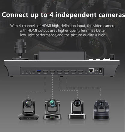 2 in 1 HDMI Video Switcher 4 Channel 5.5 Inch Full HD Screen Mixer Switcher Camera Control Keyboard for Broadcast Live Stream
