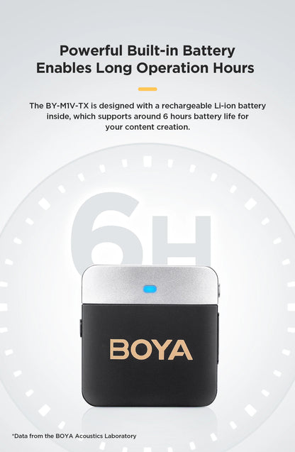 BOYA BY-M1V – Micrófono Lavalier Inalámbrico para iPhone, Android, PC y Cámaras (60m + Cancelación de Ruido)
