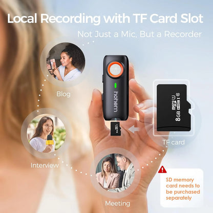 Hohem MIC-01 Wireless Lavalier Lapel Microphone for iPhone Android SmartPhone PC Computer USB-C Devices Youtube Recording Stream