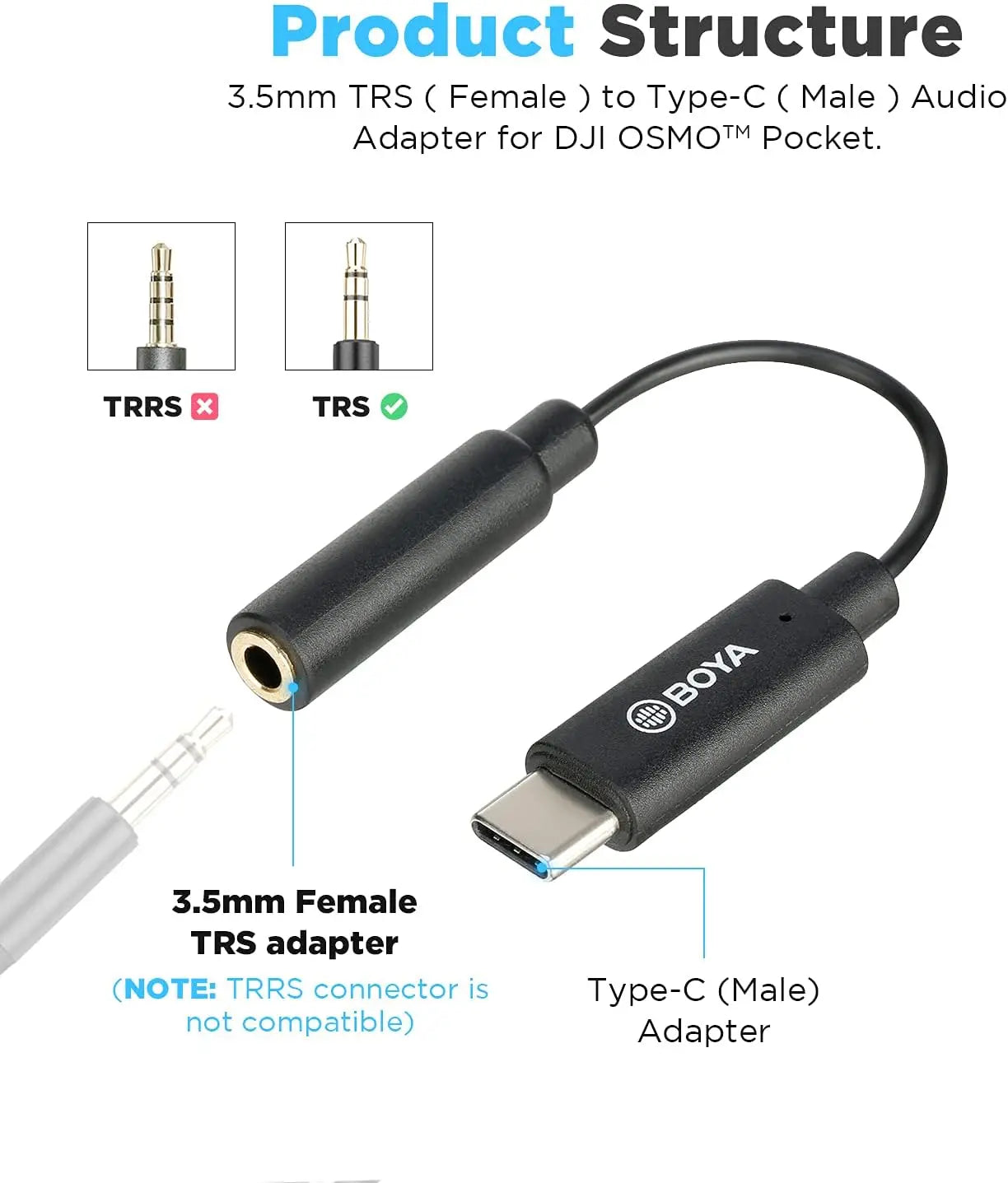 OYA BY-K6 – Cable Adaptador de Audio 3.5mm TRS a USB-C para DJI OSMO Pocket 1/2