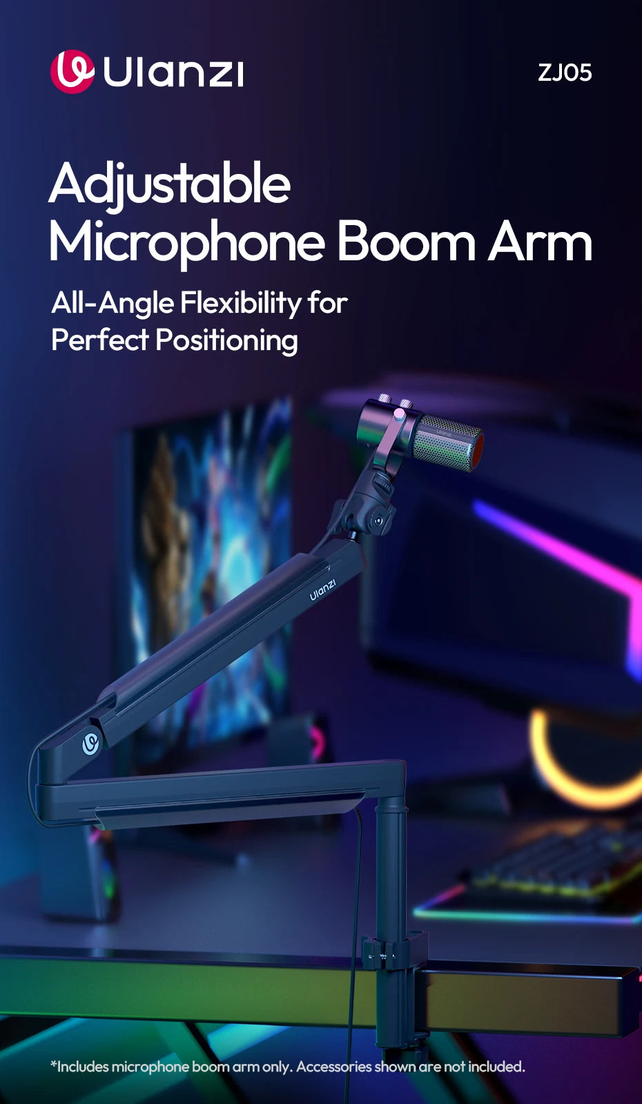 Ulanzi ZJ05 – Brazo Boom Ajustable para Micrófono, Cámara o Smartphone (Carga 1.5KG + Rótula 360°)