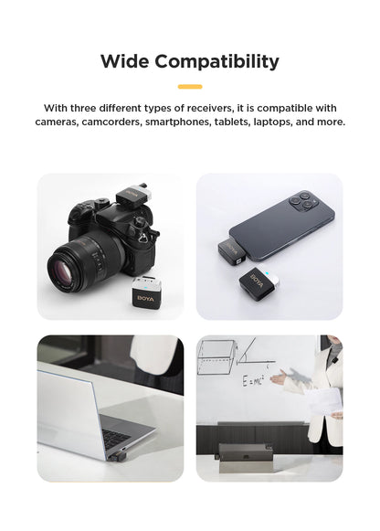 BOYA BY-M1V – Micrófono Lavalier Inalámbrico para iPhone, Android, PC y Cámaras (60m + Cancelación de Ruido)