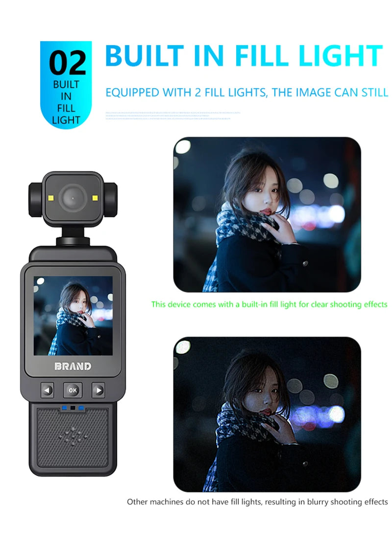 DV01 Ultra HD Portable Camera Built-in Flash Front 1.6-inch LCD Rear Screens Video 180° Screen Rotation Waterproof Recorder