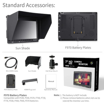 Feelworld FW759 7 Inch IPS 1280x800 Camera Field DSLR Video Monitor with Peaking Focus HD 7" LCD Monitor for BMPCC Canon Sony