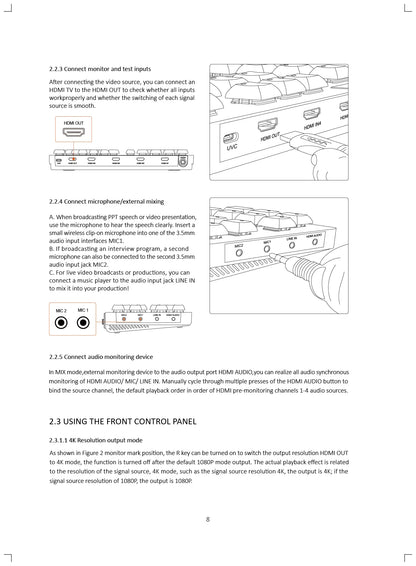 WL100 4k Video Switcher for Live Streaming Equipment Card Mixer Equipments Photo Studio Camera Video Production 4 HDMI-compatibe