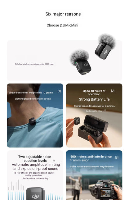 DJI Mic Mini (2TX + 1RX con Estuche de Carga) – 48h de Operación + Cancelación de Ruido Activa