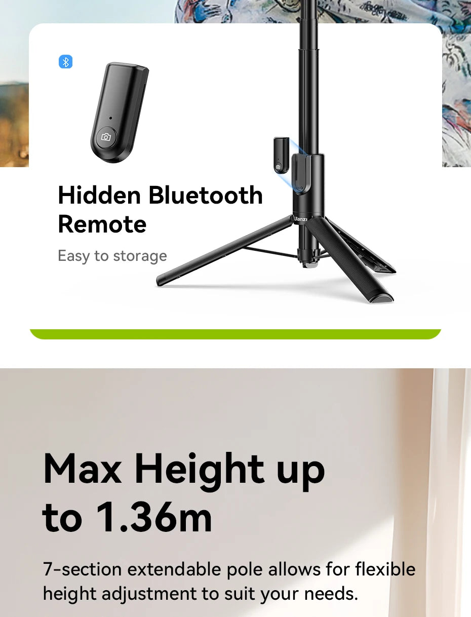 Ulanzi MG-003 Pro Magnetic Phone Selfie Stick Tripod 1.36m Extendable Selfie Tripod for iPhone 15 14 13 12 Vlog Livestreaming